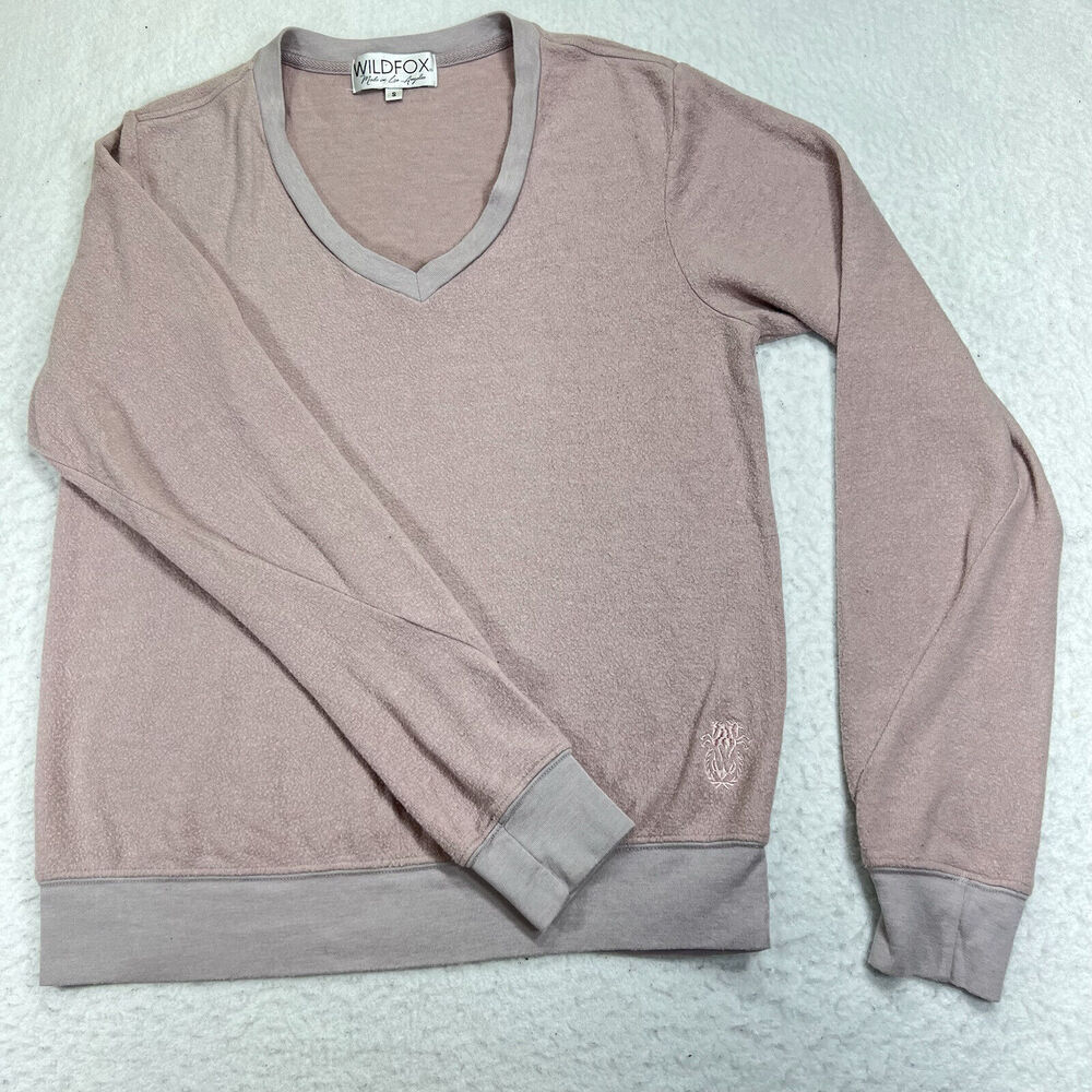 Wildfox Womens Small Sweater Pullover V Neck Mauve Pink Polyester Blend Soft